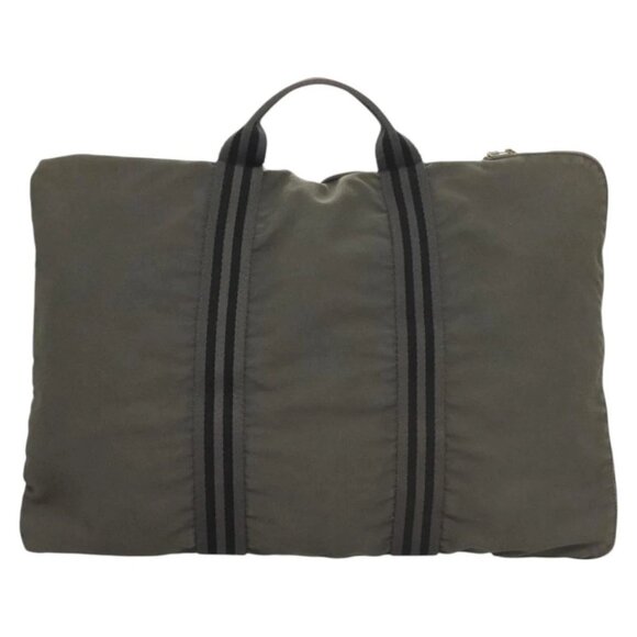 HERMES Fourre Tout Porte Documents Business Bag Canvas Gray Silver Auth bs27029 - Picture 1 of 14